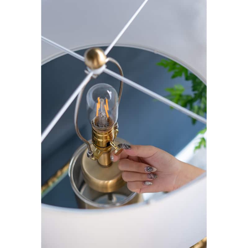 D15x25.5" Gold and White Cylinder Table Lamp with Drum Shade