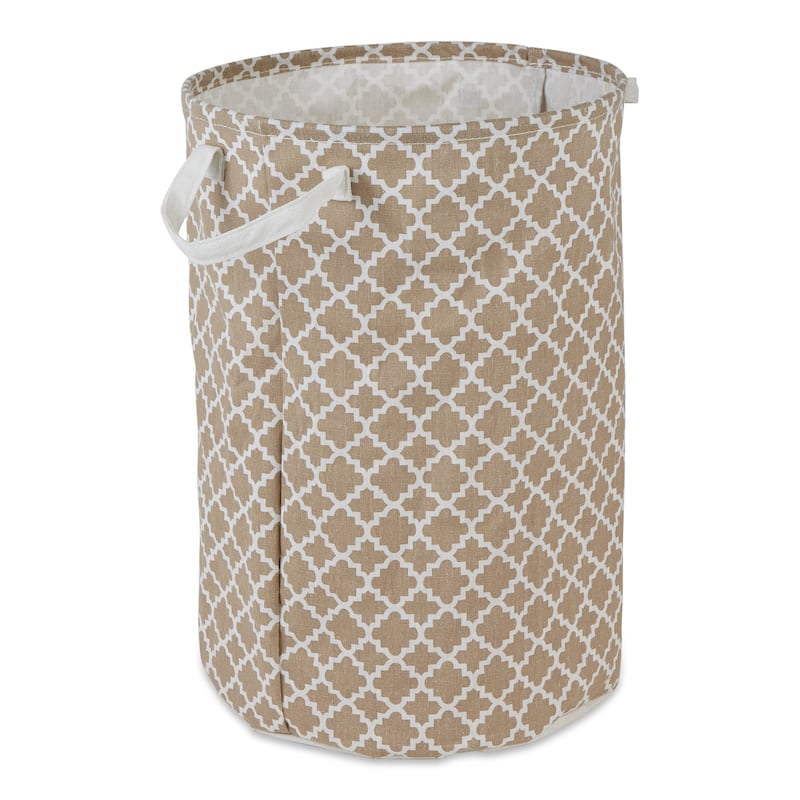 PE-Coated Cotton Polyester Laundry Hamper Lattice Round - Laundry Hamper, 13.5x13.5x20"