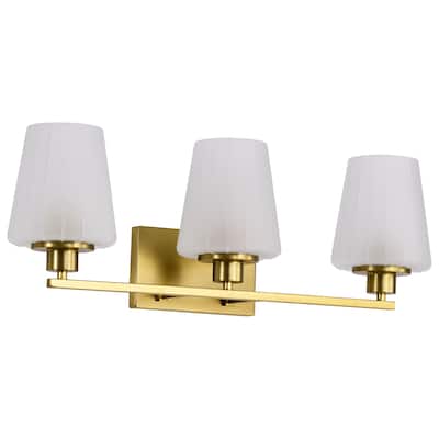 Lune 3 Light Vanity Vintage Brass Finish Etched White Glass - Vintage Brass