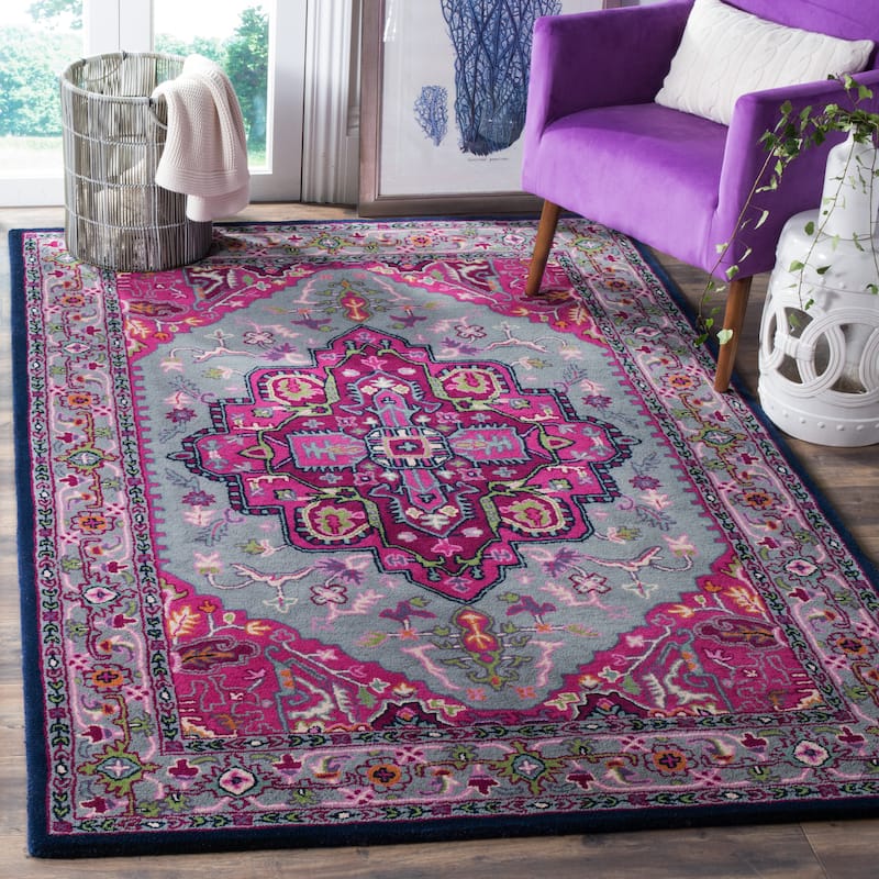SAFAVIEH Handmade Bellagio Mayuko Modern Oriental Wool Rug - 5' x 8' - Grey/Pink