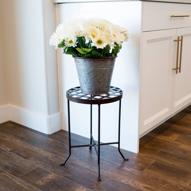 Achla Designs Medium Round Table Flowers Plant Stand, 16 Inch Tall, Roman Bronze Powder Coat Finish