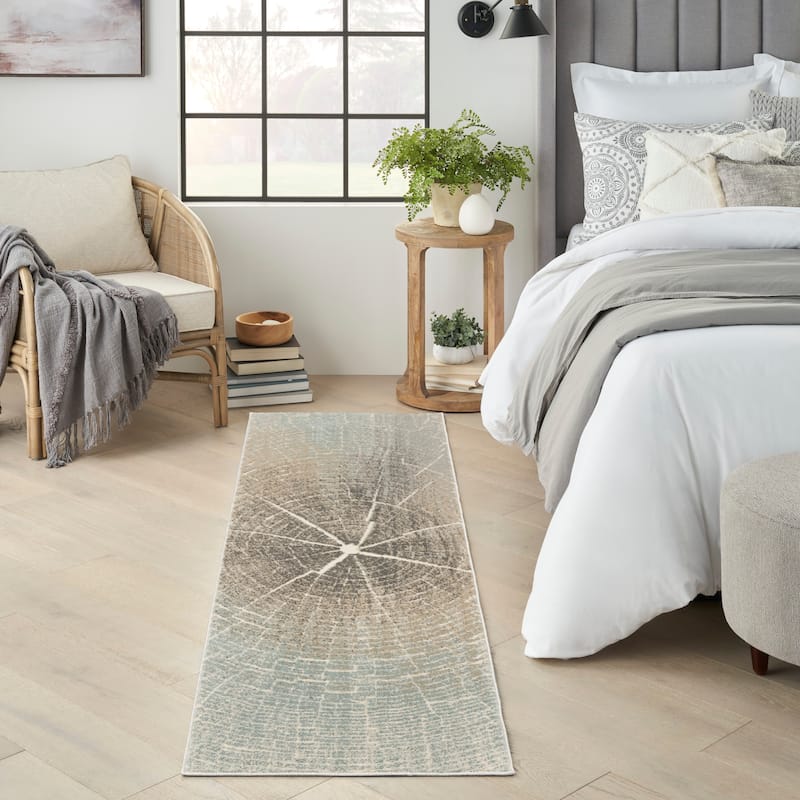Nourison Soma Contemporary Abstract Glam Area Rug - 2'2" x 7'6" - Teal Grey Ivory