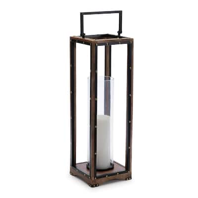 Wooden Base Iron Framed Candle Holder - 25.25" - Black and Brown