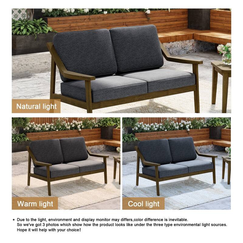 Solid Wood Outdoor Arm Chair Loveseat with Cushion