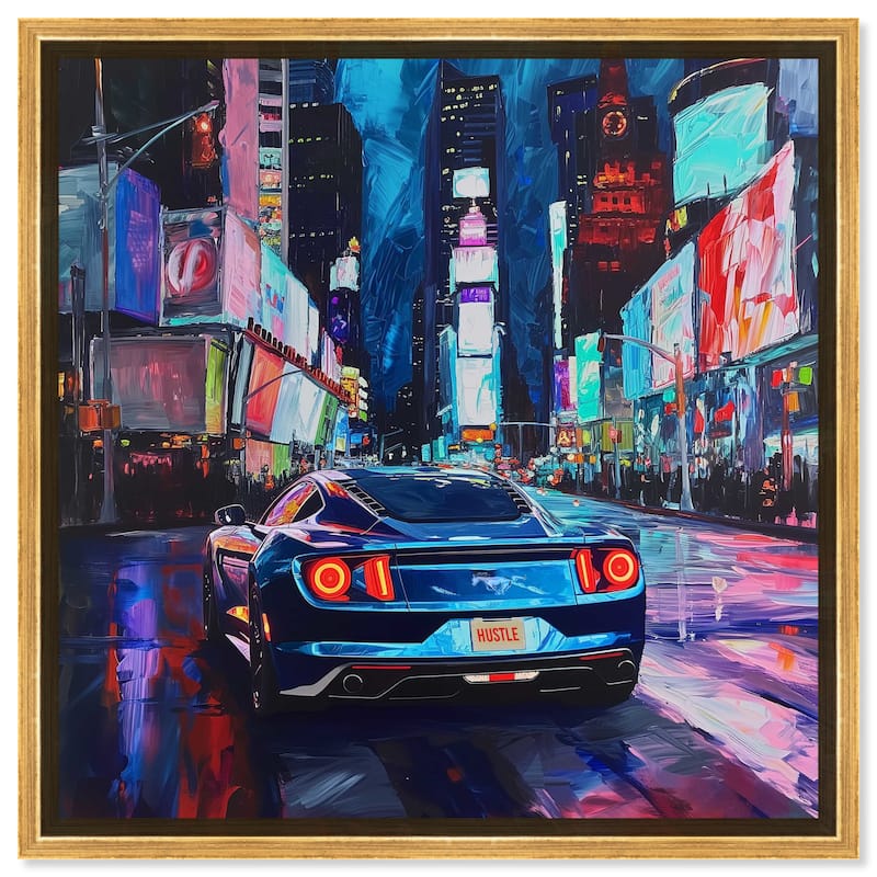 Notoriart Night Drive Sports Drive Framed Car 1 Piece Canvas Wall Art - 31 x 31 - Gold