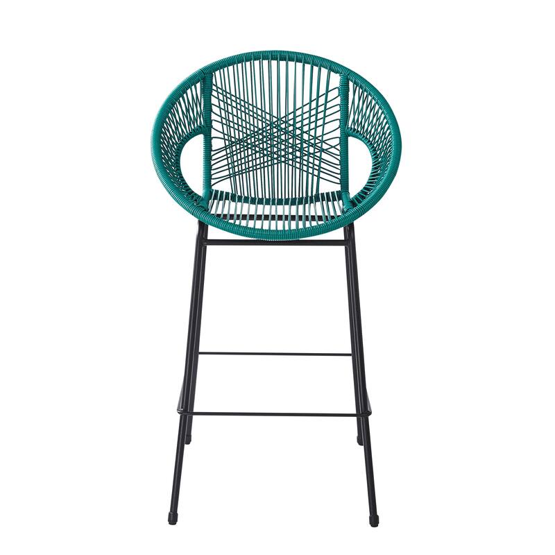 Roomfitters Ferrara Outdoor Faux Wicker Barstools with Metal Frame, Modern Patio Seating, Set of 2