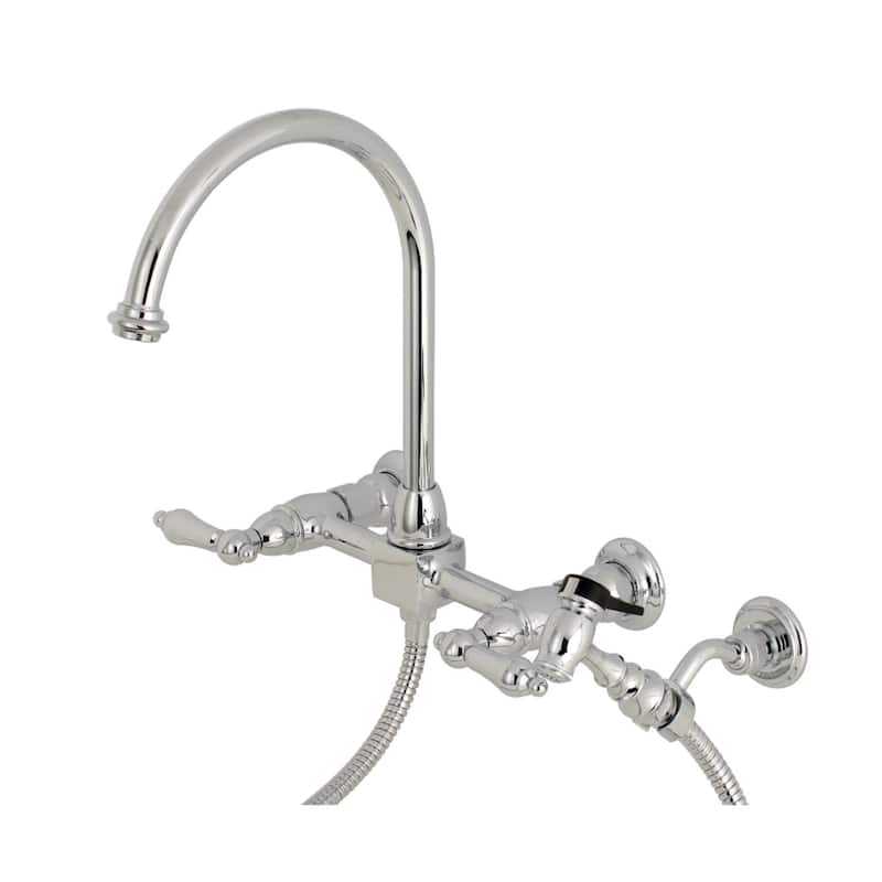 Kingston Brass Restoration 1.8 GPM Wall Mounted Bridge Kitchen Faucet - Polished Chrome