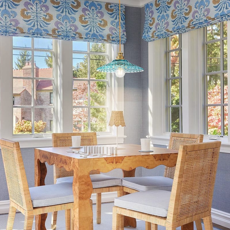 1-Light Vintage Brass & Textured Blue Glass Pendant Light for Kitchen Island, Dining Room - 1 Light