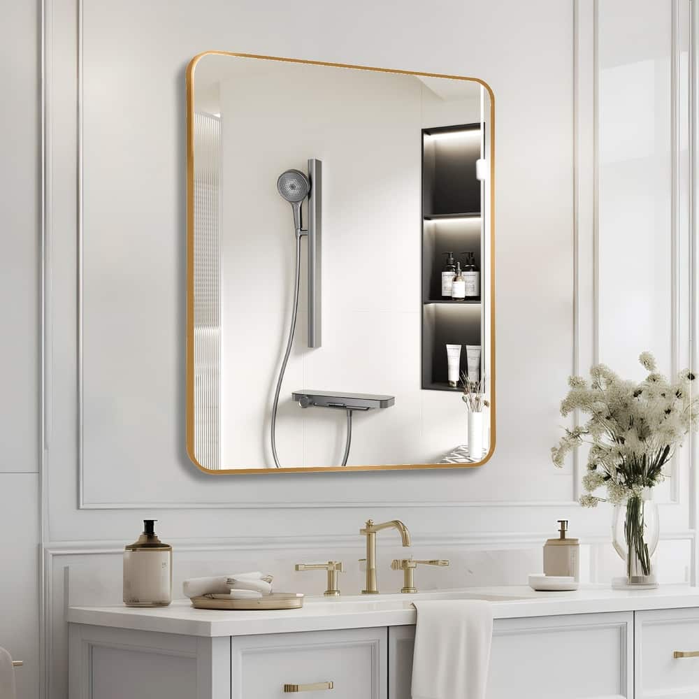30 "X36" Rectangular Bathroom Wall Mirror,The Brushed Frame Of Rectangular Mirror Is Premium Anti-Rust Aluminum Alloy