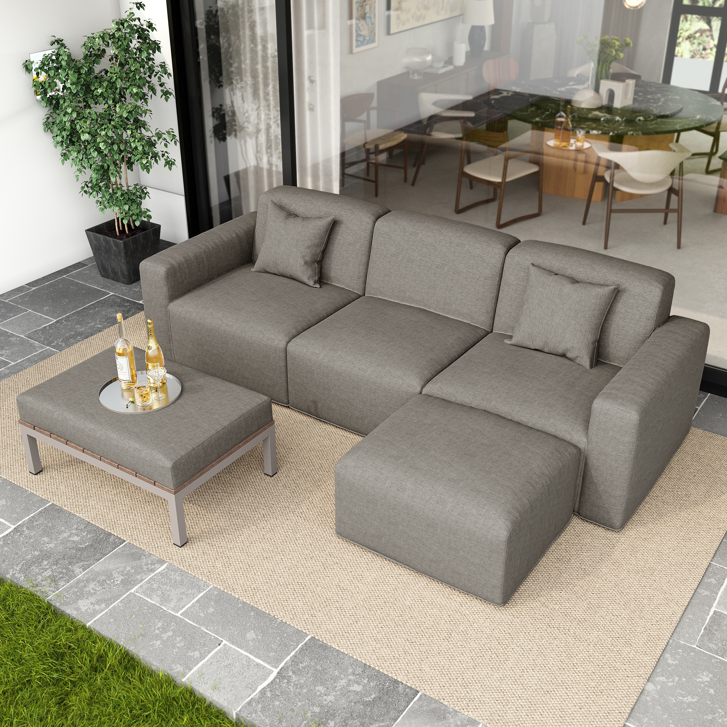 5-Piece Modular Sets Sectional Sofa Set Patio Conversation Sets
