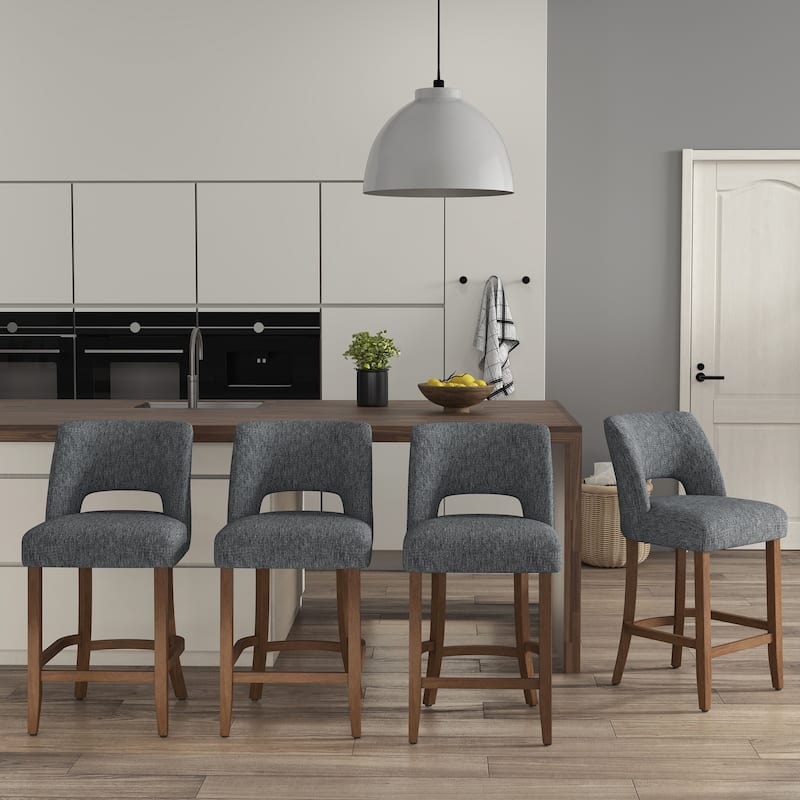 Set of 2/4/6,Upholstered Counter Height Bar Stools,Modern Counter Stools with Wood Legs for Kitchen Island Dining Room Bar - Dark Blue - Set of 4
