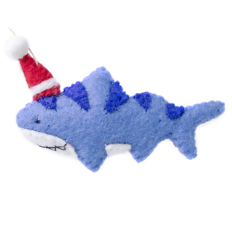 Shark Santa Handmade Felt Ornaments, Set of 2