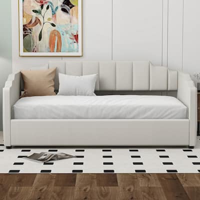 Lavish Upholstered Daybed, Linen Fabric Sofa Bed Frame with Underneath Storage, Living Room Platform Day Bed with Slat Support