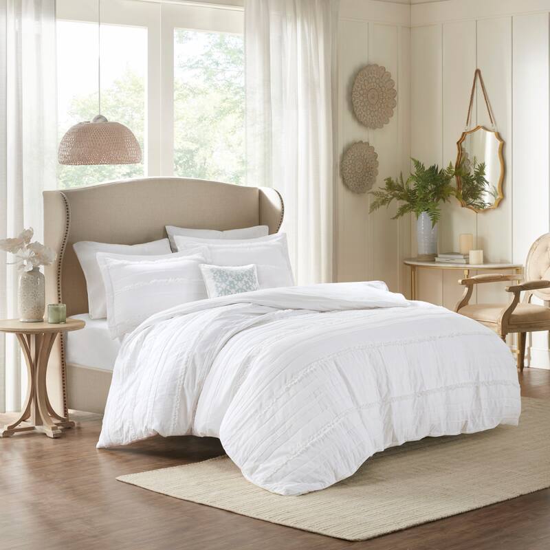 GDF Studio - Celeste 4 Piece Microfiber 2-in-1 Duvet Cover Set - White