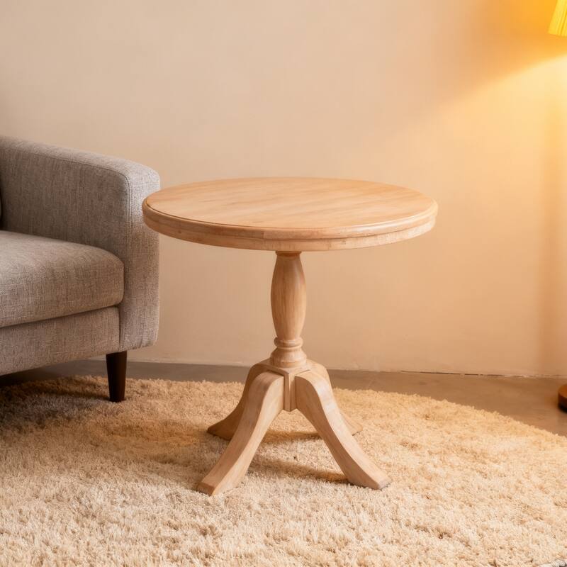23.6" Round Wooden End Table, Wooden Pedestal Side Coffee Tables, for Living Room, Bedroom, Entryway
