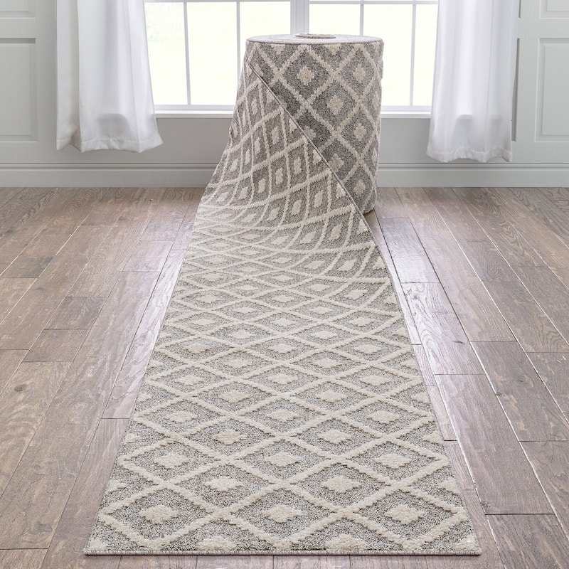 Custom Size Runner Harlow Trellis Modern Hallway Stair Rug - 2' 3" x 3' 4" - Ivory - Runner/Rectangle