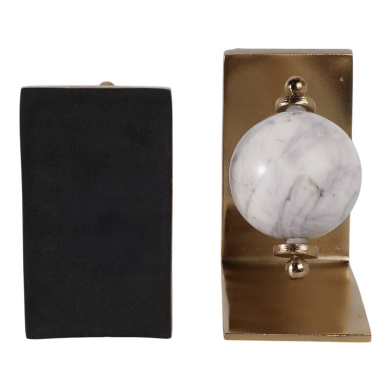 Metal Marble Bookends Globe Sculpture Sphere (Set of 2) - 7" Gold - 11.25"