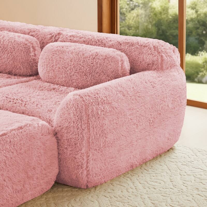 148.8" L-shaped Soft And Fluffy Plush Fabric Sectional Sofa with Bottom Anti-Slip Design and Ottoman