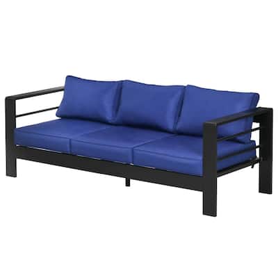 Aluminum Outdoor Garden Sofa with Cushions and Wide Seat - 76.8"W x 27.6"D x 24.4"H