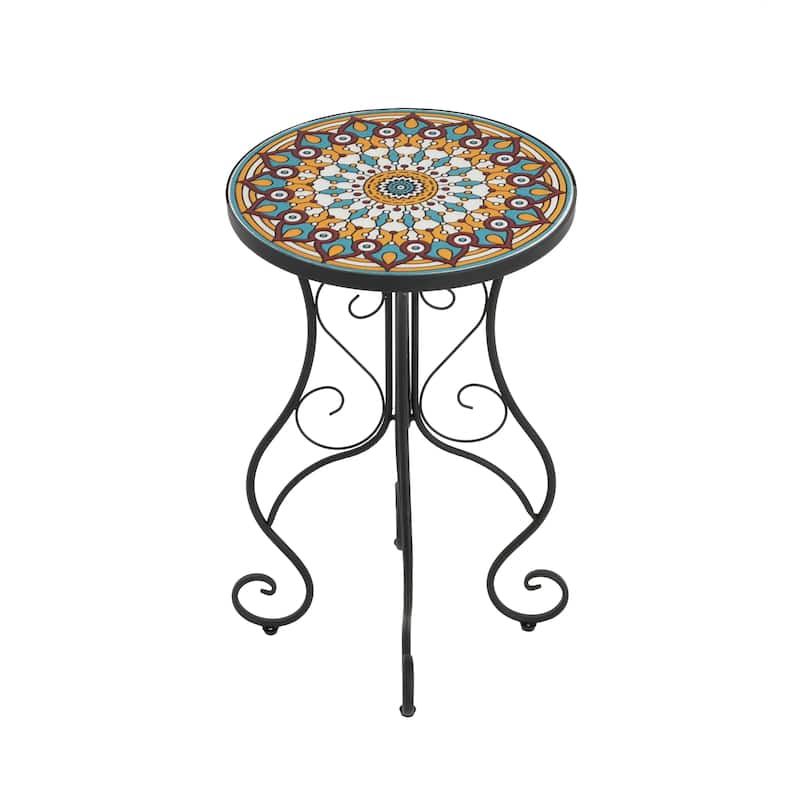 Christopher Knight Home - Camille Ceramic Tile and Iron Outdoor Side Table with French Country Charm