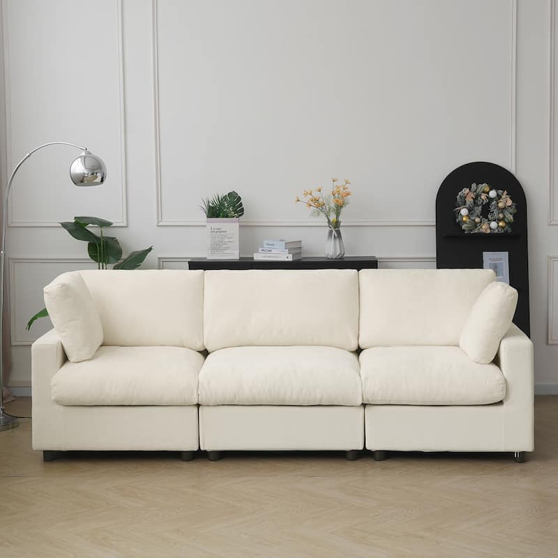 Modern Convertible Sectional Sofa Couch, 100" Cloud Modular Couches 3 Seat Sectional Sofas for Living Room - Beige
