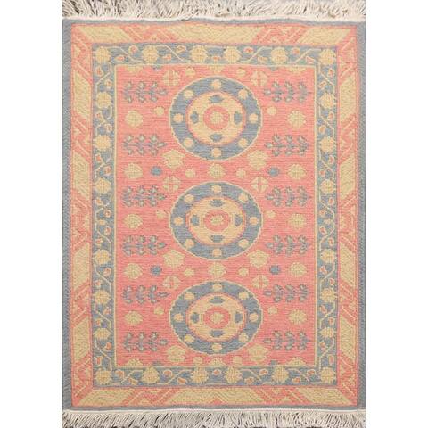 Hand Knotted Rose, Blue Persian Wool Transitional Oriental Area Rug - 1' 10'' x 2' 7''