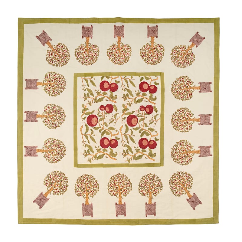 Couleur Nature Orange Tree Tablecloth - Red/Green - Red/Green - 90" x 90"