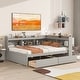 preview thumbnail 2 of 43, Wood Platform Bed with L-shaped Bookcases and Drawers