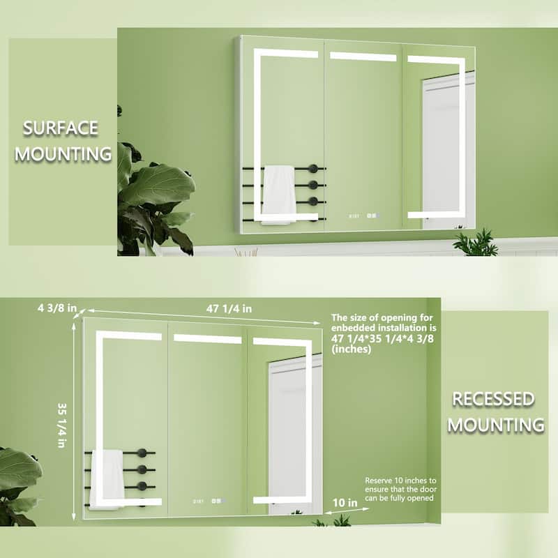 ExBrite LED Lighted Bathroom Medicine Cabinet with Mirror, Recessed or Surface