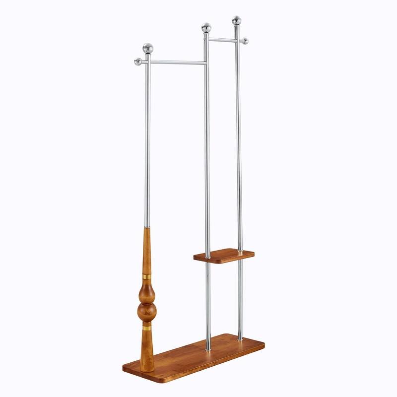 70" Tall Industrial Coat Rack for Entryway, Solid Wood & Stainless Steel, Double Layer Hanging Rack