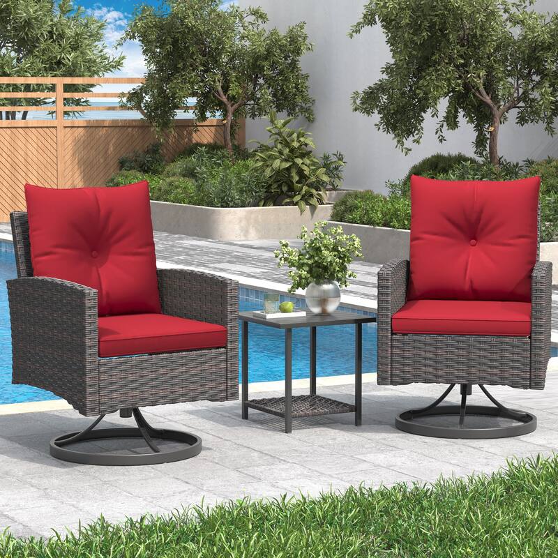 Outdoor Swivel Rocker Patio Chairs Set of 2 with Coffee Table &Cushions, Rattan Bistro Set for Porch, Backyard, Balcony