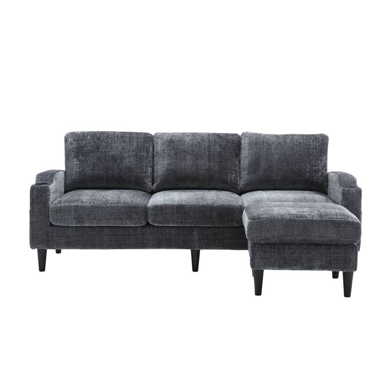 Modular Sectional Sofa with Storage Ottoman, Comfy Chenille Fabric Sofa, 3-Seater Sofa with Side Pockets & 2 Cup Holders