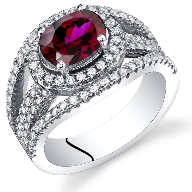Oravo Sterling Silver 1.75 ct Created Ruby Halo Ring
