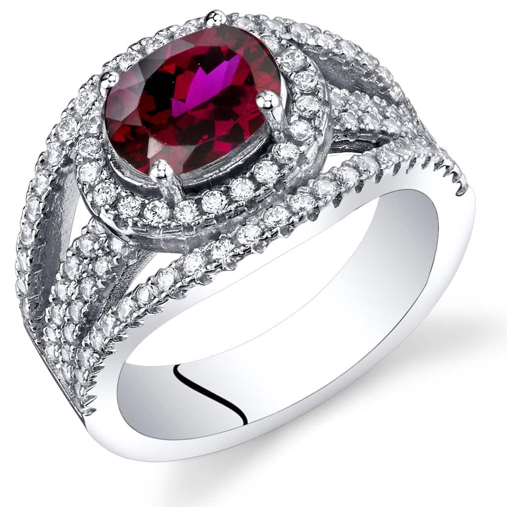 Sterling Silver 1.75 ct Created Ruby Halo Ring
