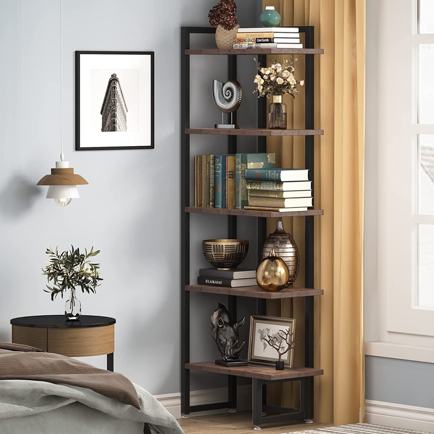 Corner bookshelf deals metal