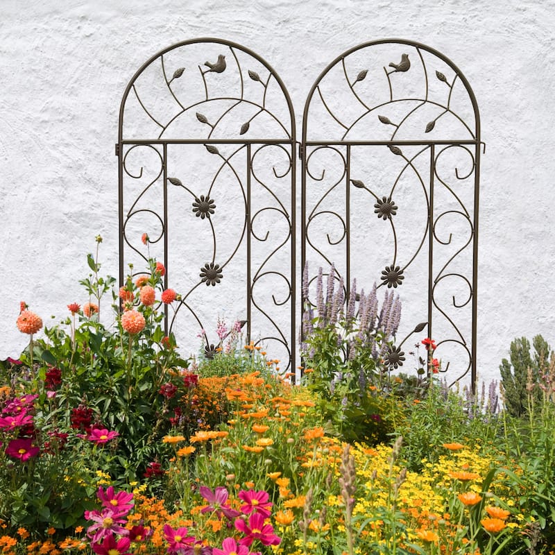 4 Pack Metal Garden Trellis 86.7" x 19.7" Rustproof Trellis for Climbing Plants Outdoor Flower Support Brown
