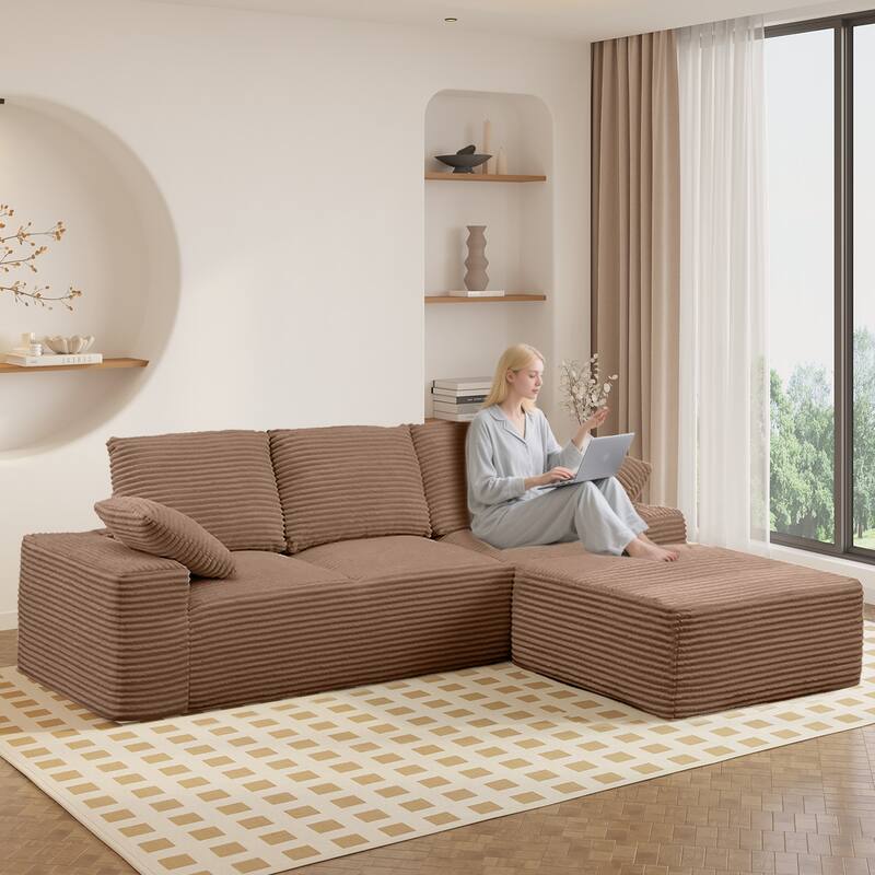 Modular Sectional Sofa with L-Shape Chaise Lounge, Oversized Corduroy Upholstered Cloud Sofa, Deep Seat Sofa with Pillow