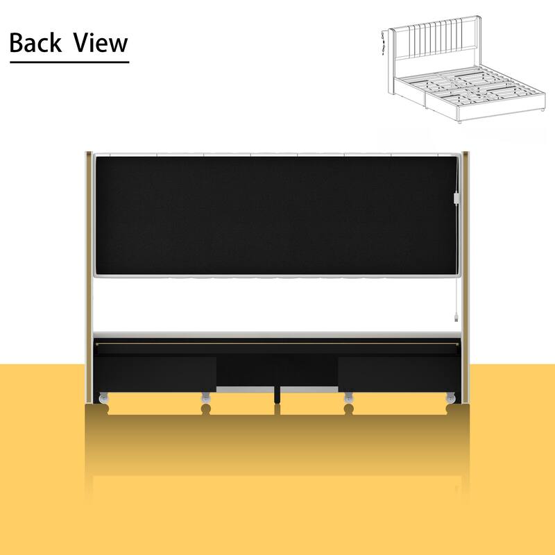 Stylish Grey or White Platform Bed with Light-Up Headboard and Drawer