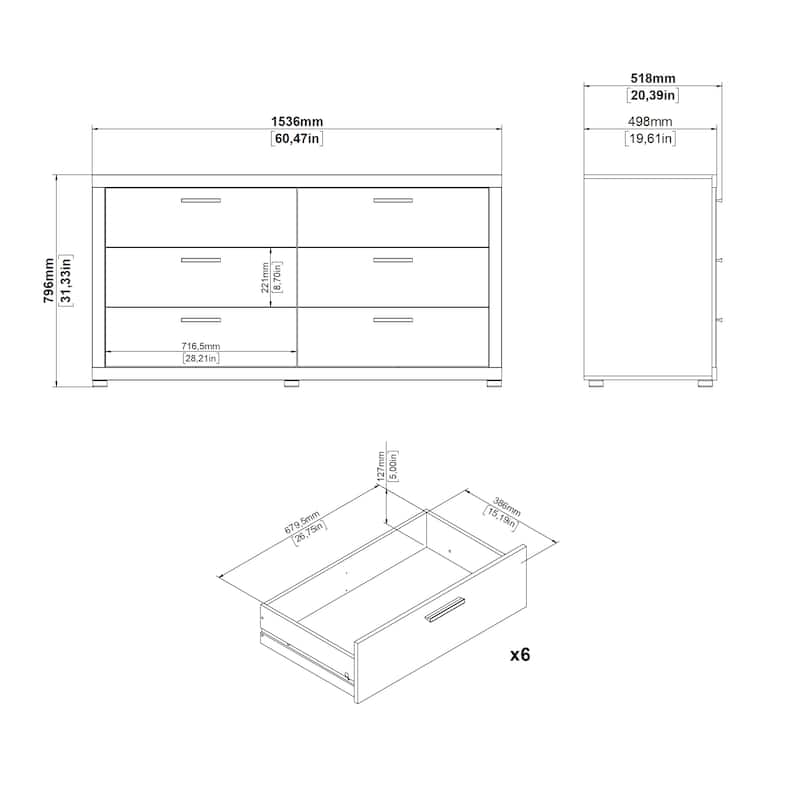 Porch & Den Mira 6-Drawer Double Dresser, Jackson Hickory
