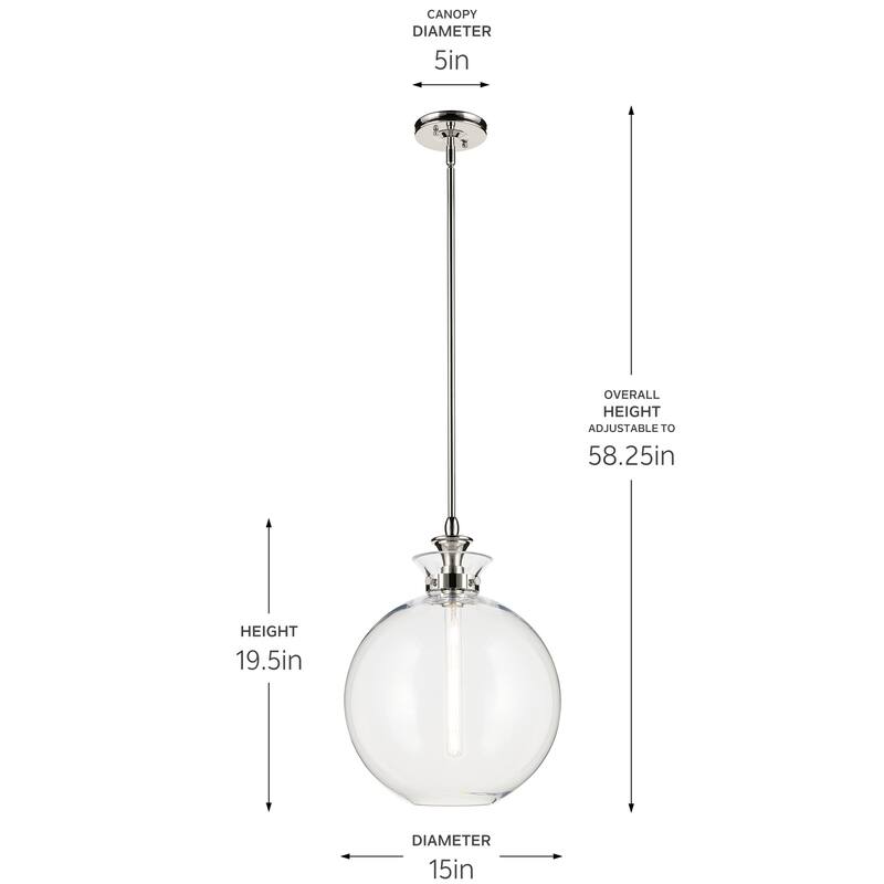 Kichler Lighting Laria 15 Inch 1 Light Pendant with Clear Glass in Polished Nickel