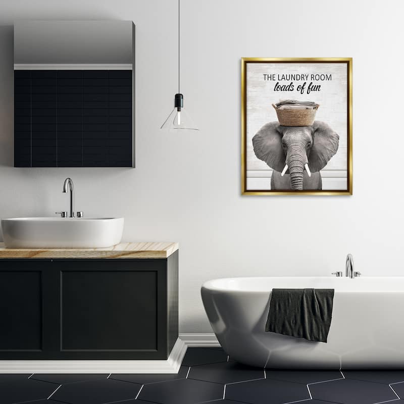Stupell Loads Of Fun Laundry Elephant Framed Floater Canvas Wall Art Design By Lettered and Lined