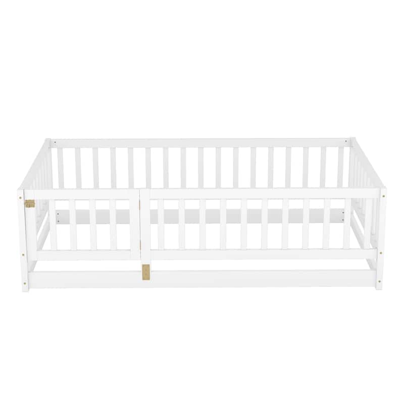GDF Studio - Harrington Twin Montessori Floor Bed with Fence and Door (without Slats)