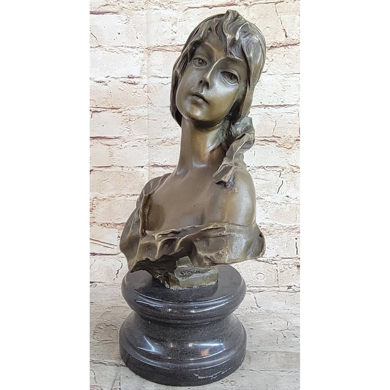 Milo “Maiden’S Gaze” – Elegant Bronze Female Bust Sculpture On Marble Base