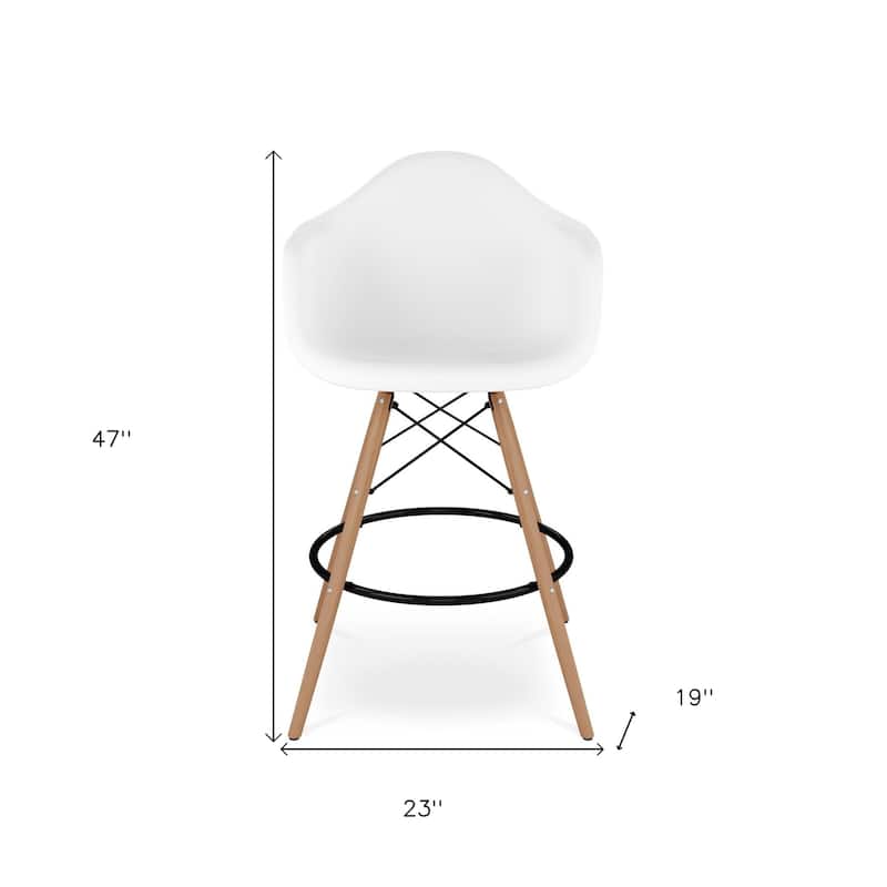 HomeRoots 28" White And Brown Heavy Duty Plastic And Solid Wood Low Back Counter Height Bar Chair