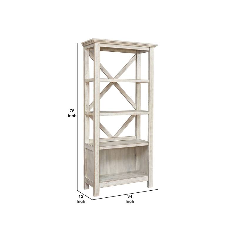 Modern X Back Bookshelf - 3 Tier Bookcase, White Storage Shelves for Living Room, Office, Bedroom - 34