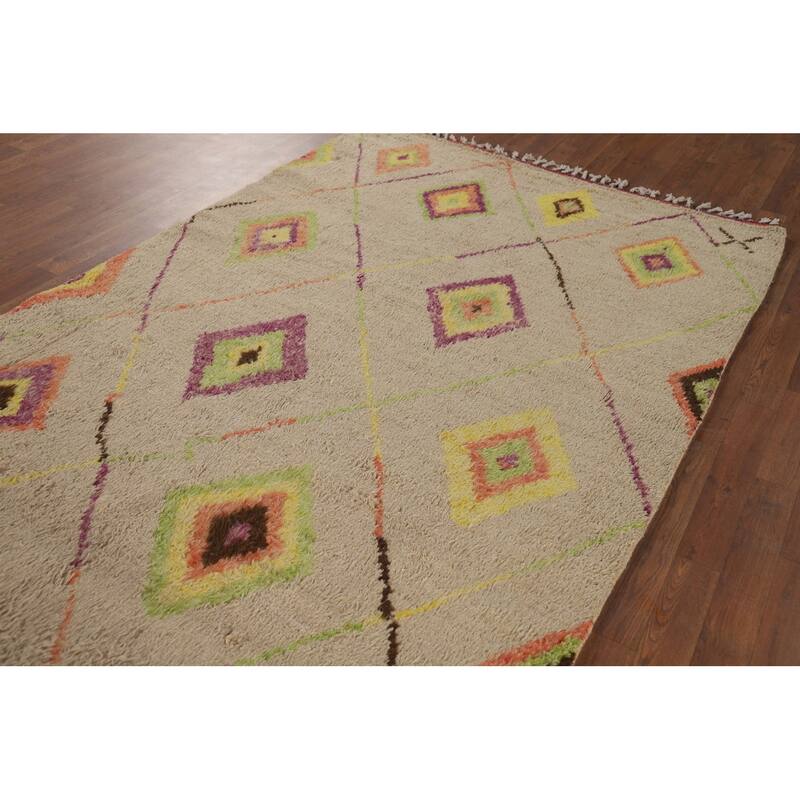 Trellis Geometric Moroccan Area Rug Handmade Wool Carpet - 5'1" x 8'4"