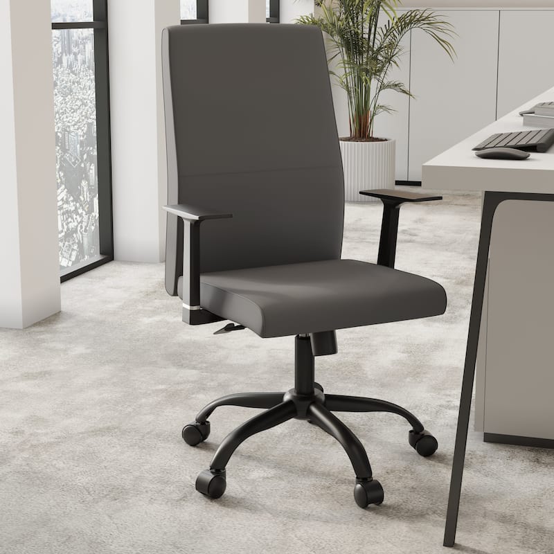 LeisureMod Evander Faux Leather Office Chair in Aluminum with Adjustable Height