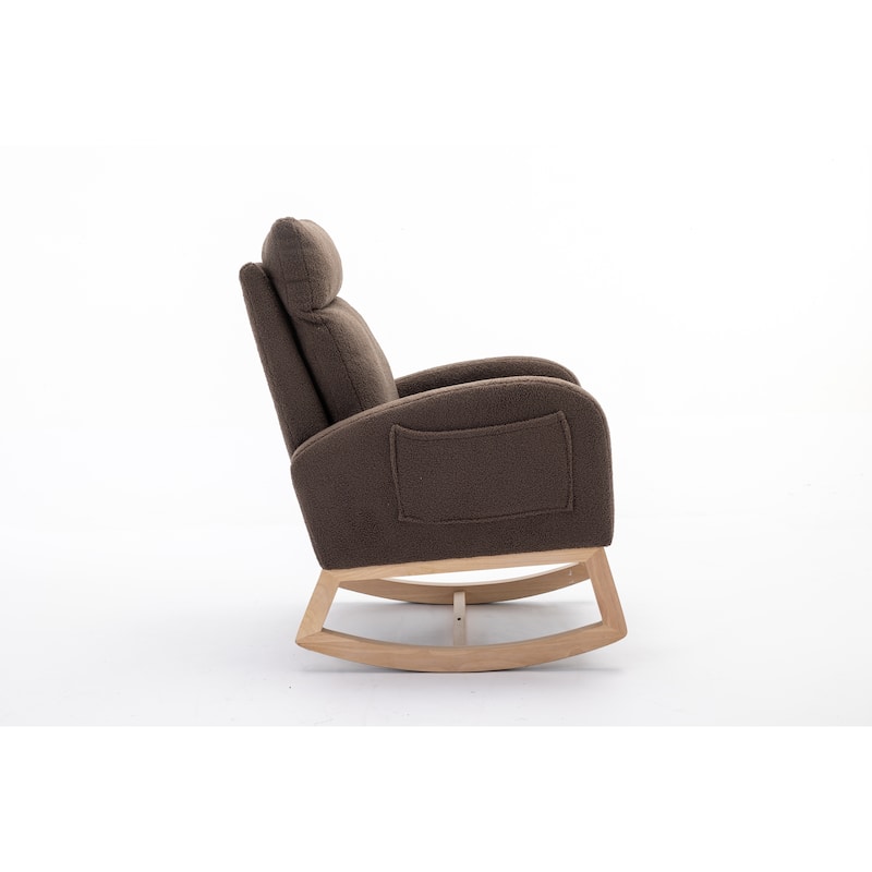 Teddy Fabric Rocking Chair With Right Pocket For Indoor