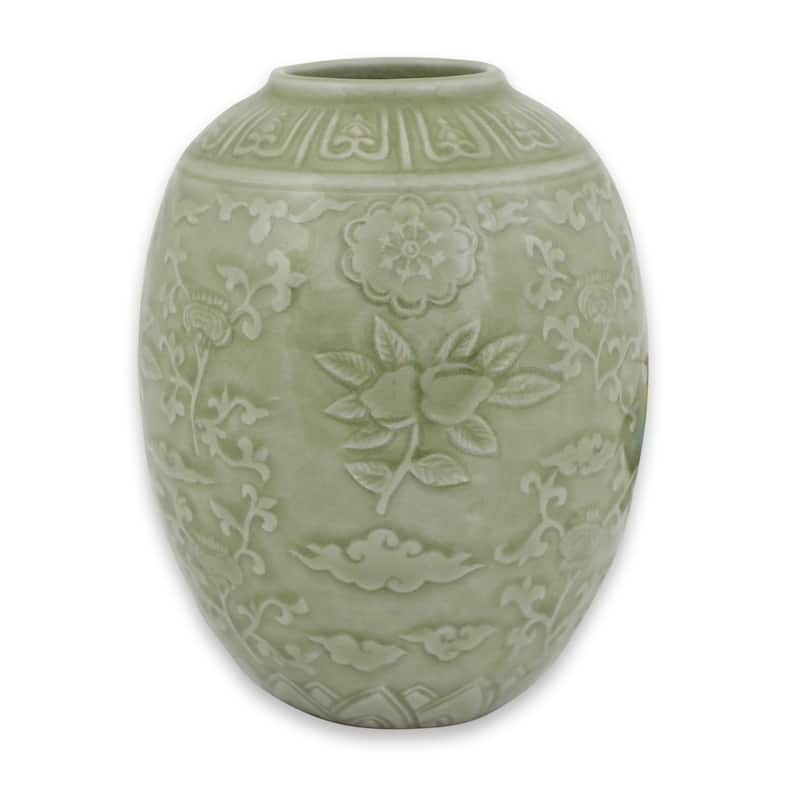 Novica Handmade Green Plum Blossom Celadon Ceramic Vase