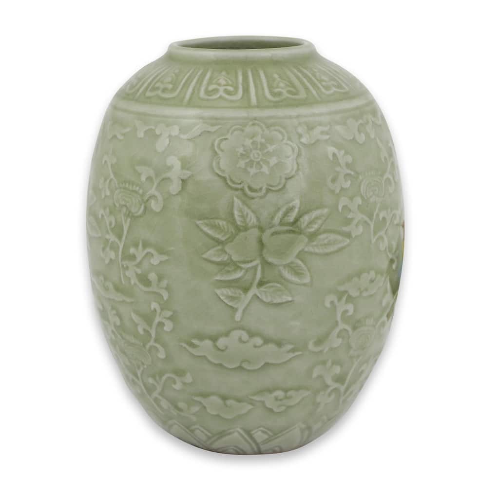 Novica Handmade Green Plum Blossom Celadon Ceramic Vase